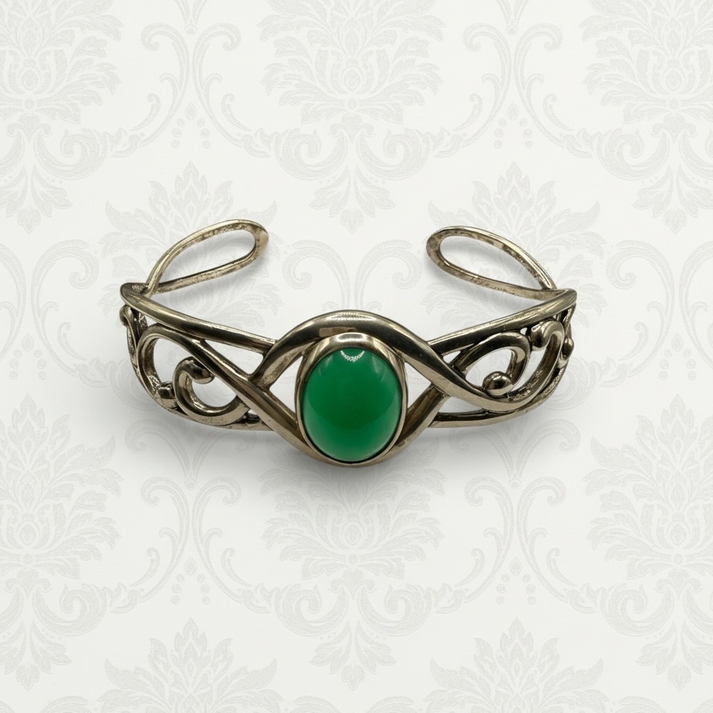 - Carolyn Pollack Cuff With green Cabochon - Picture 4 of 8